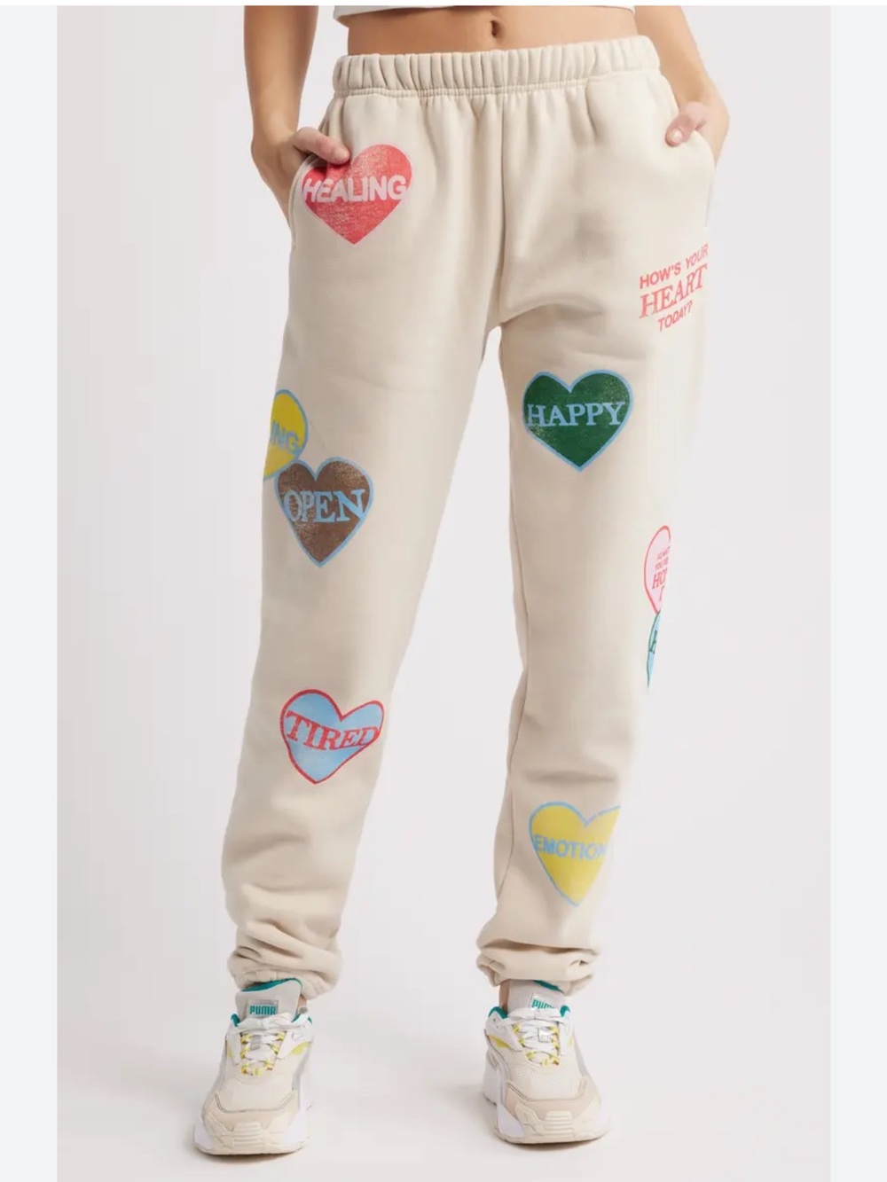 The Mayfair Group How’s Your Heart Sweatpants Cream Conversation Heart-M/L